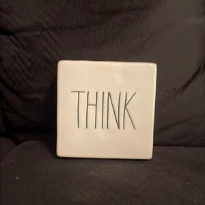 White Ceramic 'THINK/EVOLVE’ ceramic desk block